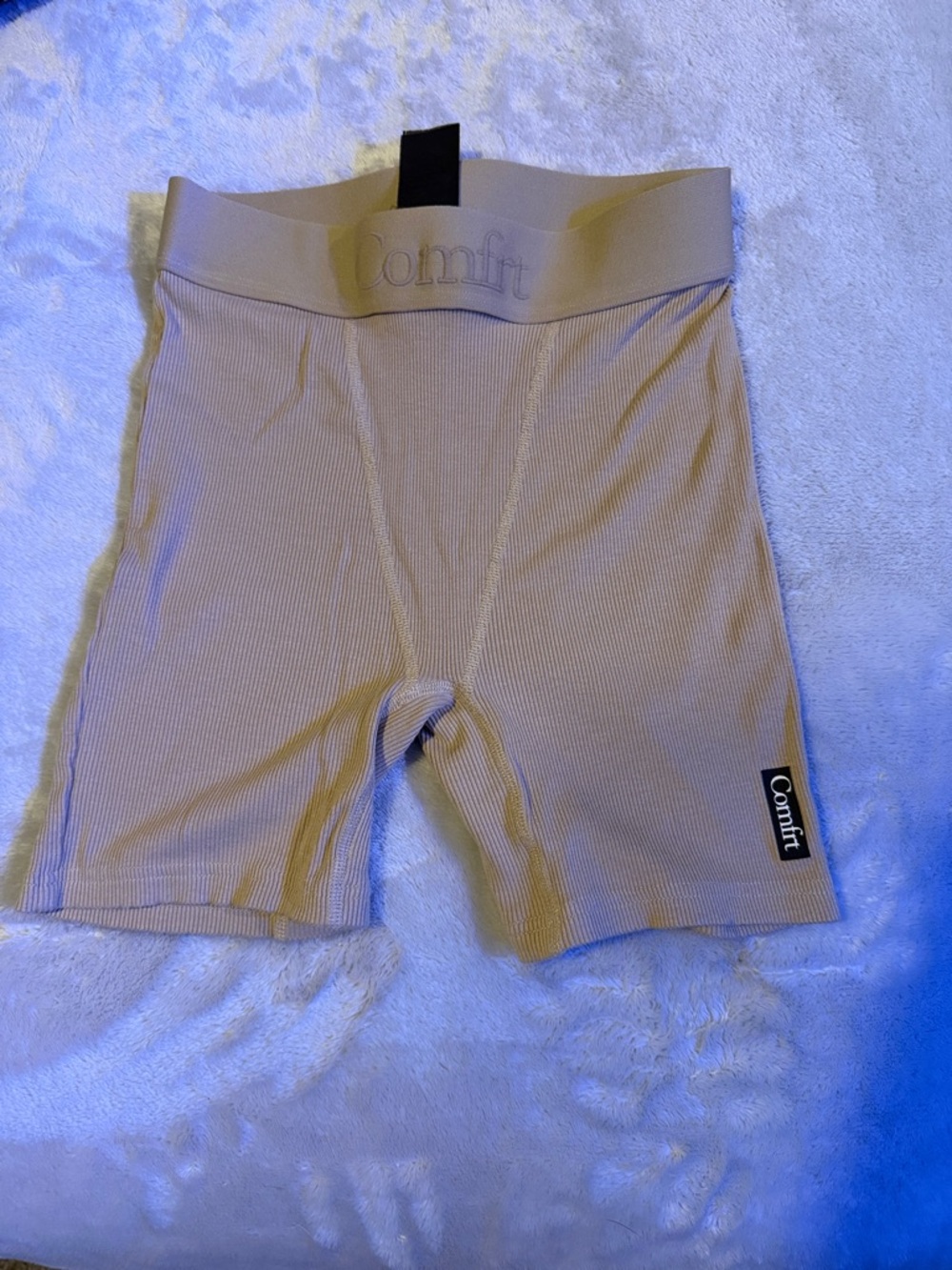 Comfit Women's High-Waist Ribbed Athletic Shorts — Beige